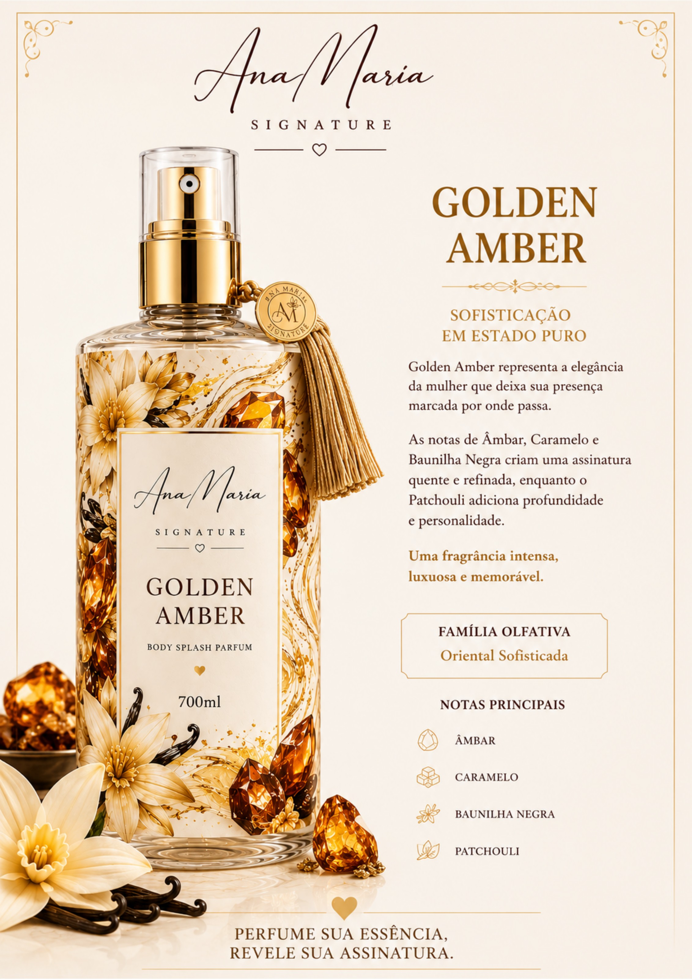 Fragrância Golden Amber — composição floral